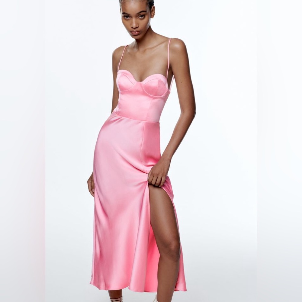 Zara dress satin effect corset party coctail midi dress - Picture 10 of 16